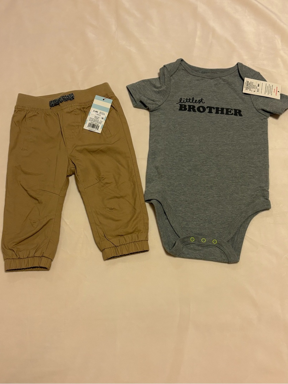 Cat & Jack Grey 'Little Brother' Bodysuit with Tan Pants